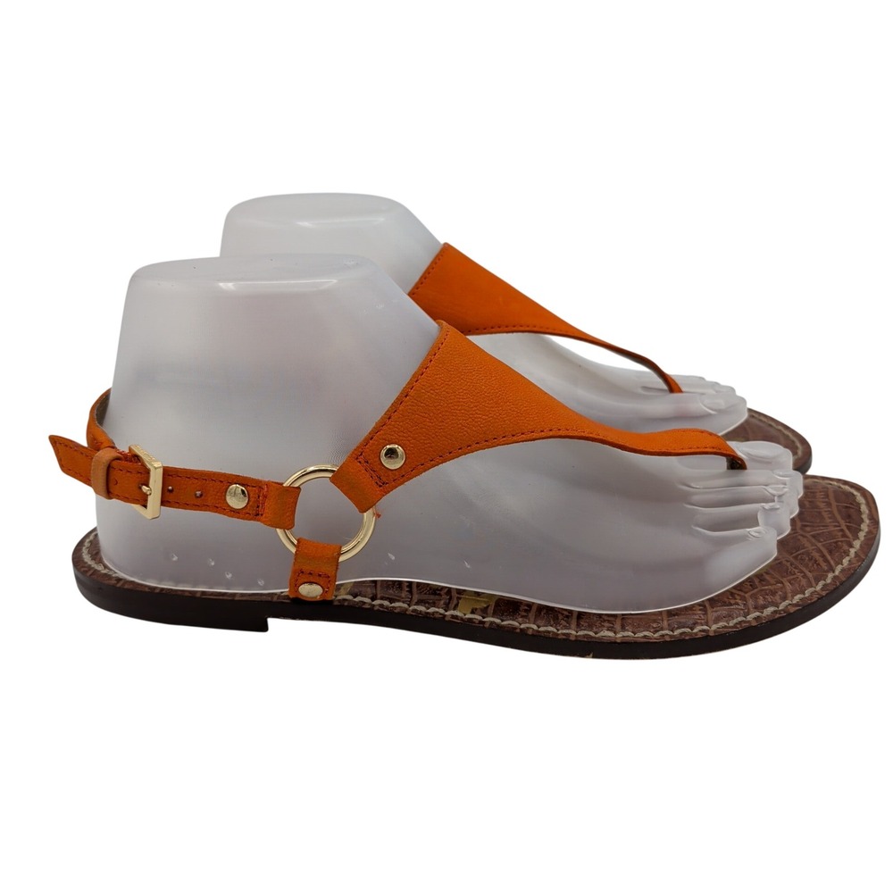 Sam Edelman Greta Orange Leather Thong Sandals Gold Hardware Womens 8.5M